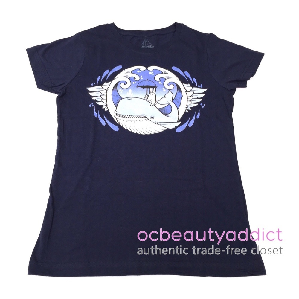 Upper Playground Rabbit Riding Whale Navy Tee NEW
